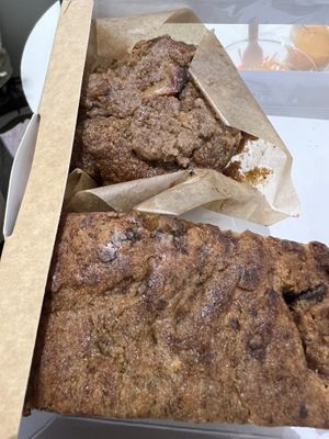 On top: Apple strudel caramel muffin    On bottom: banana bread  at Seaside Juicery in 