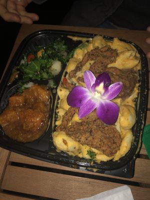 Mac n cheese 
Kale salad mushrooms 
Sweet potatoes   at Food For Negus in Brooklyn