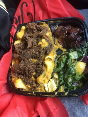 Mac n cheese, mango salad, mushroom   at Food For Negus in Brooklyn