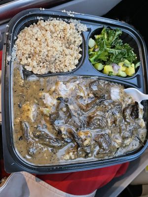 Quinoa , mango salad, and mushroom mash potato   at Food For Negus in Brooklyn