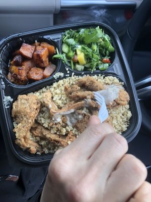 Quinoa sweet potato mango salad crispy mushroom  at Food For Negus in Brooklyn