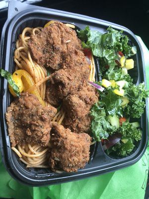 Noodle, salad , oyster mushroom   at Food For Negus in Brooklyn