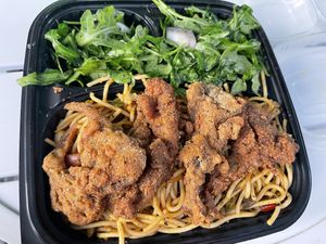 Lomen , salad and mushroom   at Food For Negus in Brooklyn
