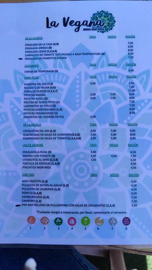 Carta at La Vegana Taperia Playa in Torre Del Mar