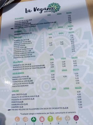 Carta at La Vegana Taperia Playa in Torre Del Mar