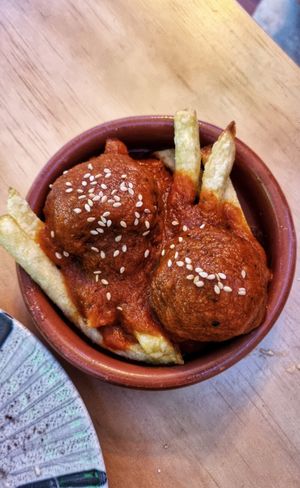 Albóndigas en salsa de tomate at La Vegana Taperia Playa in Torre Del Mar