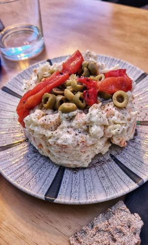 Ensaladilla Rusa (also nice) at La Vegana Taperia Playa in Torre Del Mar