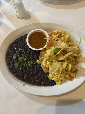 Migas with tofu and vegan cheese  at Chocolate Maven Bakery and Cafe in Santa Fe