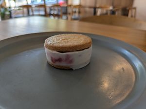 Strawberry milk cookie sandwich at Musubi Sweets Factory  in Kyoto