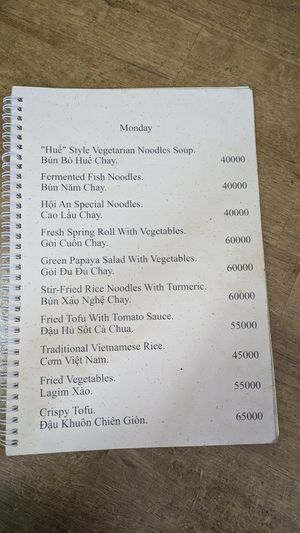 Monday menu at Quan Chay Phap Hoa in Hoi An