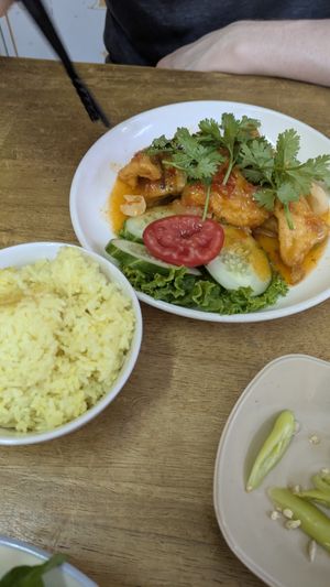 Fried tofu + tomato sauce + rice at Quan Chay Phap Hoa in Hoi An