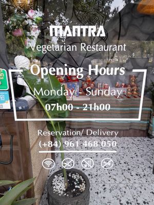 Opening times at Mantra - Nhà hàng chay  in Ho Chi Minh City