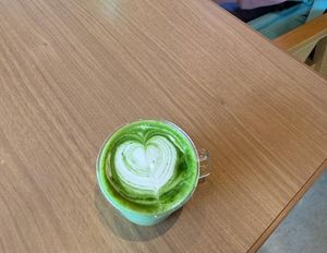 Matcha latte at Drip & Drop Coffee Supply in Toyooka