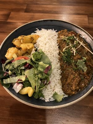 Eggplant with onions and tomatoes. Unexpected spicy!  at Madam Chutney in Munich