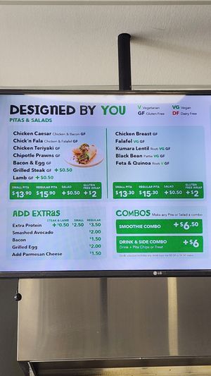 Clearly marked vegan options at Pita Pit in Napier