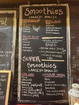Smoothie menu  at Earthbound Cafe in Princetown