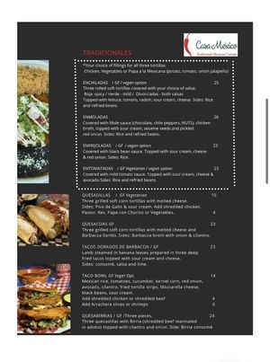 Menu  at Casa Mexico in Ottawa
