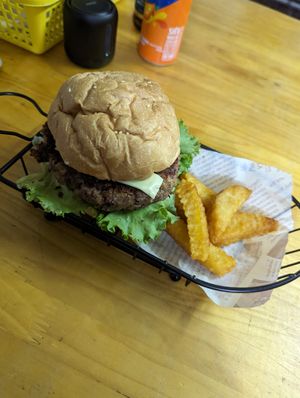 Veggie burger and "french fries" at Halong Fancy Hotel And Restaurant in Ha Long
