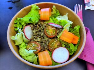 Vegan lentil salad at Café LASCAUX in Montignac-lascaux