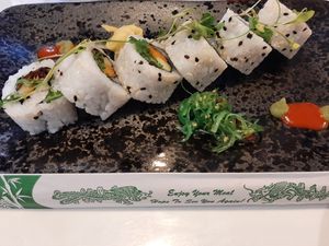 Veggie Sushi made Vegan (please note this image is from last time I ate here in 2021, so please check their socials for up to date menu options) at Lokky's in Saundersfoot