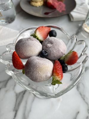 Mango and passionfruit mochi ice cream  at Lokky's in Saundersfoot