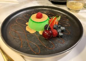 Pandan Matcha panna cotta.  at Lokky's in Saundersfoot