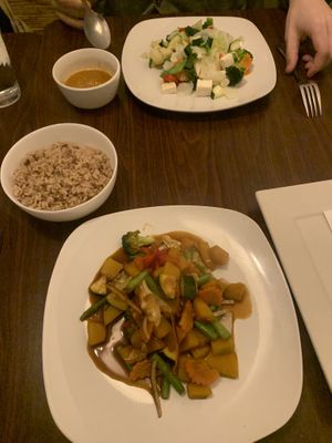Pumpkin curry and steamed veg with tofu  at Chakra  in New York City