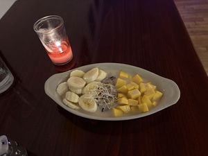 Black sticky rice with mango and banana   at Chakra  in New York City