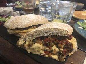 vegan ciabatta (hummus and roasted vegetables)   at Deacon's House Cafe in Edinburgh