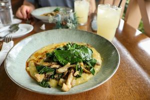 cassava with mushrooms at The Farm House in Saint Joseph
