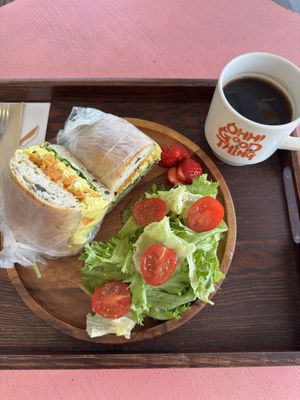 Eggless sandwich, 12000 won + black coffee  at Cafe ohh good thing - 오굳띵 in Busan