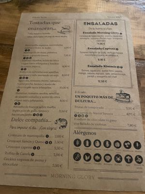 Toasts and salads  at Morning Glory Coffee & Brunch in Barcelona