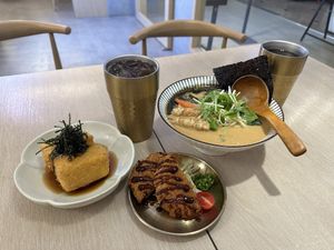 Thick soy broth udon, fried cutlet, fried tofu   at Yasai Shokudo - 有樹食 in Kaohsiung