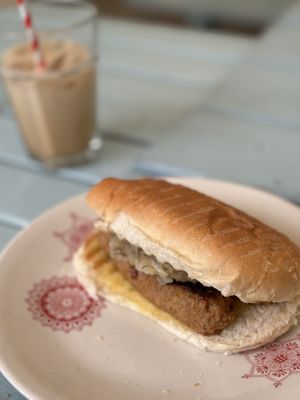 Vegan breakfast bap  at Honeystreet Mill Cafe in Pewsey