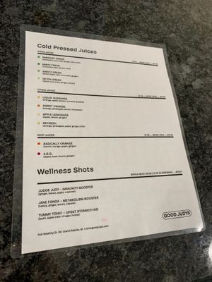 Cold pressed juices and Wellness shots. at Good Judy's Market & Juice Bar in Grand Rapids