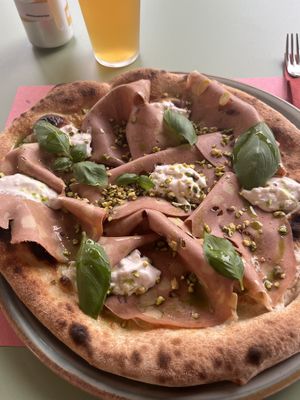 “Mortadella” with pistachio and straciatella  at Zia Pizza in Peschiera Del Garda