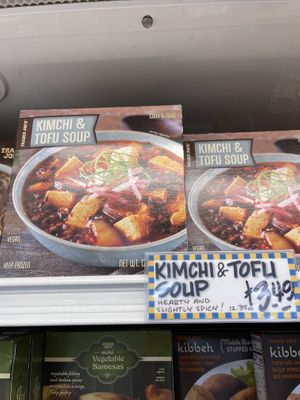 vegan kimchi and tofu soup   at Trader Joe's in San Diego