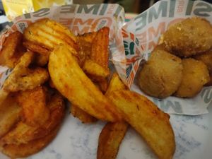 Supreme fries and vegan cheese bites at Same Same Burger - Cloud kitchen in Madrid