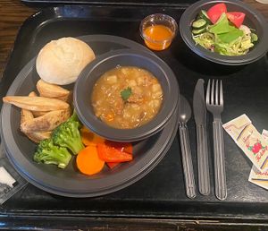 Vegetable stew. They added a new item on the menu. It is labelled as “plant based”.  at Three Broomsticks  in Osaka