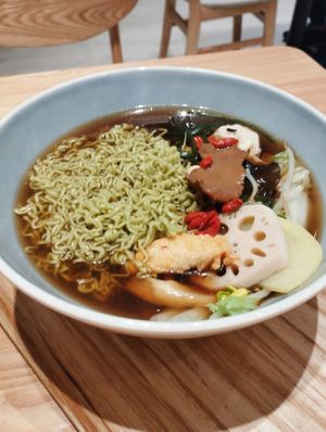 A big bowl of noodle  at Ascend Vegetarian 蔬升 in Central Singapore