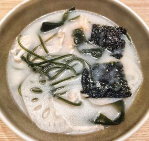 Vegan fish soup, looks plain but the best at Ascend Vegetarian 蔬升 in Central Singapore