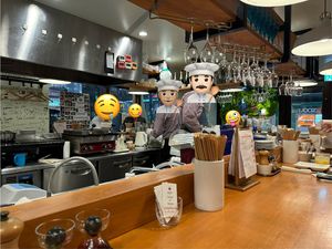 Bar and seating inside.  at Champagne and Gyoza Bar - Minota in Tokyo