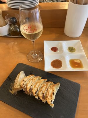 vegan gyoza and champagne   at Champagne and Gyoza Bar - Minota in Tokyo