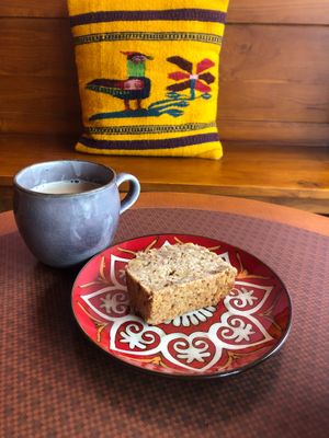 Holy basil chai with soy milk and banana bread. at BOABOA in Matsue