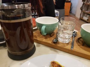 French press coffee at Pionero Coffee Roasters in Oviedo