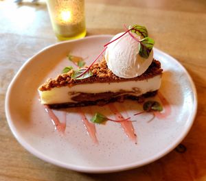 Biscoff cheesecake with vanilla ice cream at The Treehouse Restaurant in Alnwick