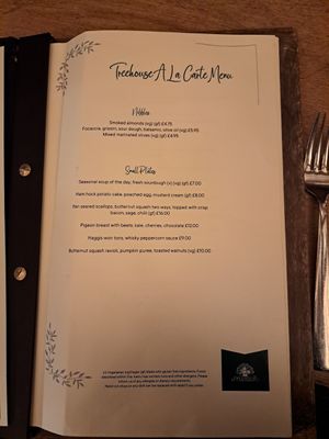 Menu Nov25 at The Treehouse Restaurant in Alnwick