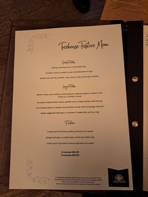 Menu Nov25 at The Treehouse Restaurant in Alnwick