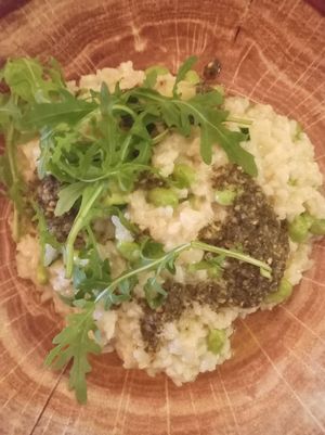 Edamame, courgette pesto risotto at The Treehouse Restaurant in Alnwick