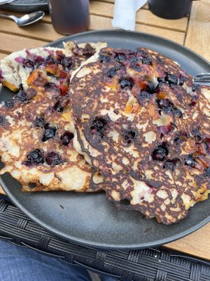 Blueberry orange vegan pancakes  at Breakfast at Victoria's in Holmes Beach